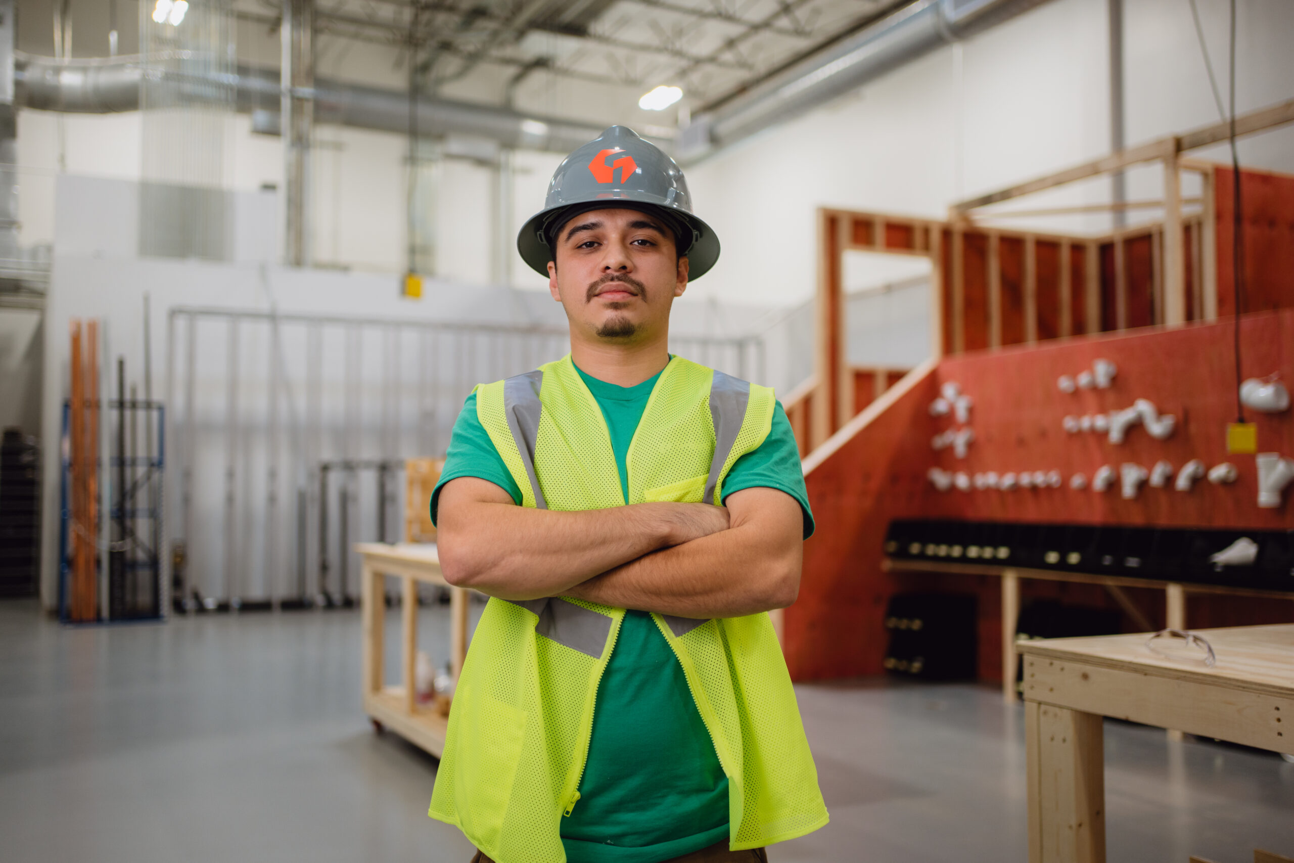 Joshua, a new plumbing student, in the plumbing lab at Tradecraft Schools in San Antonio